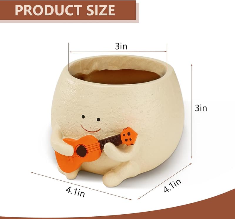 Cute Smiley Face Planter Pot with Drainage for Indoor Outdoor Use