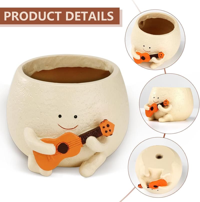 Cute Smiley Face Planter Pot with Drainage for Indoor Outdoor Use