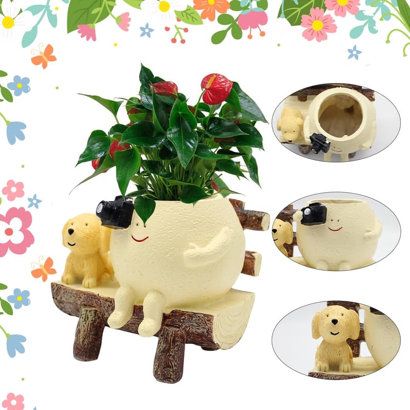 Smiley Face Resin Succulent Planter for Indoor & Outdoor Use