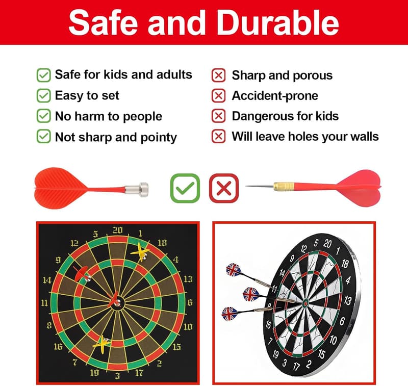 Magnetic Dart Board Set for Teens - Two-Sided, 12 Safe Darts