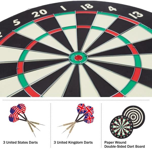 Indoor Paper Dart Board Set with 6 Brass-Tipped Darts