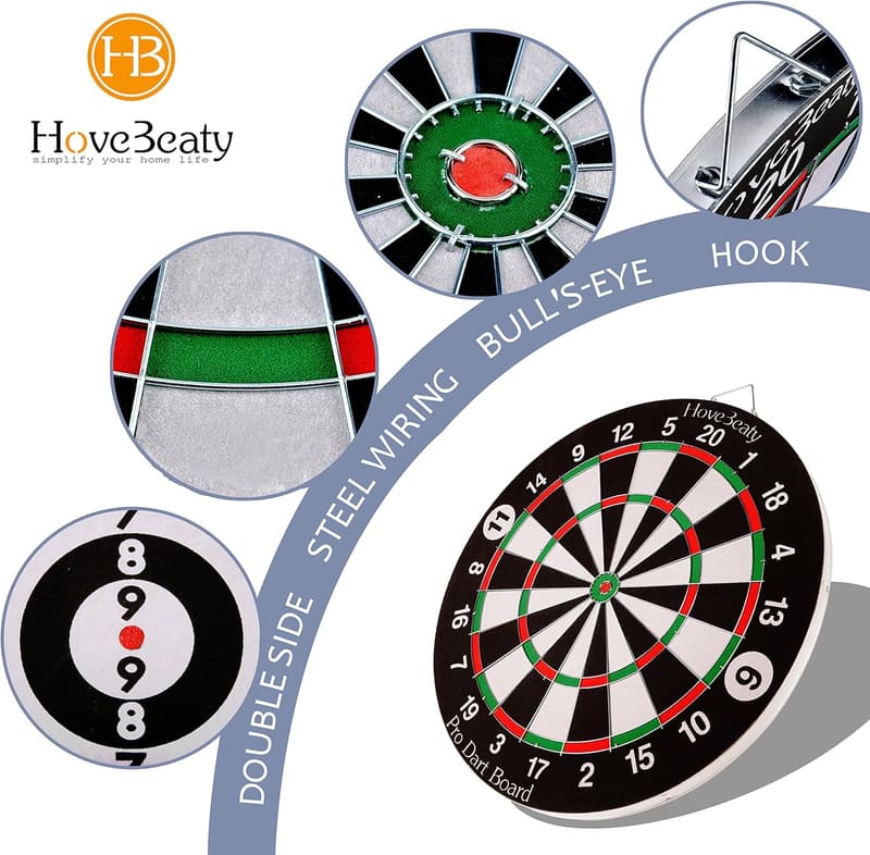 Dart Game Set with Double-Sided Flocking Board and 6 Metal Darts