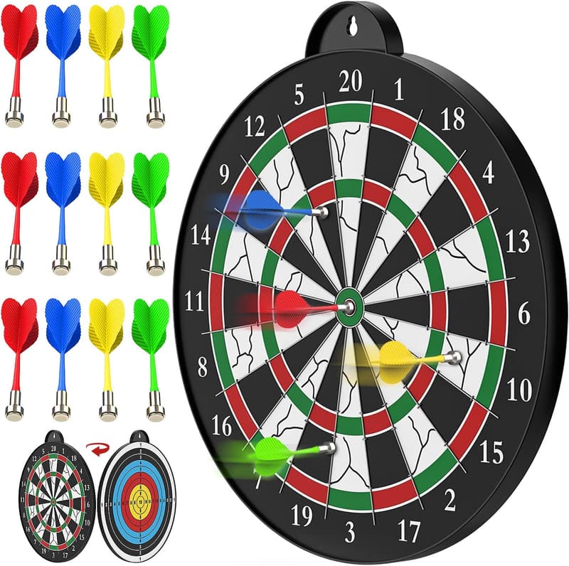 Magnetic Dart Board Set - 12 Darts - Fun Indoor Game for Kids