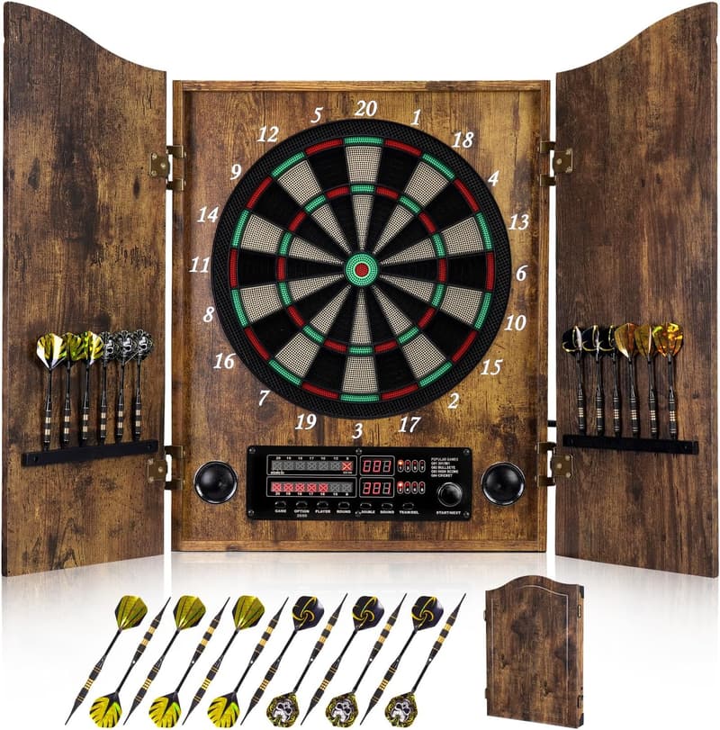 Wooden Electronic Dart Board Cabinet Set with 12 Darts