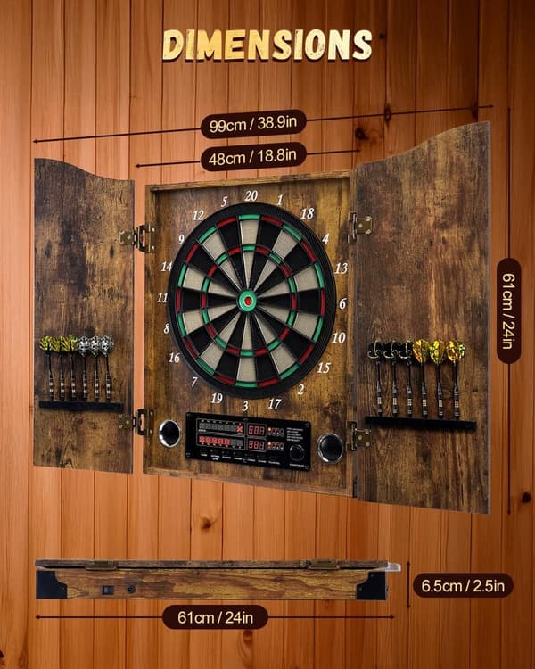 Wooden Electronic Dart Board Cabinet Set with 12 Darts