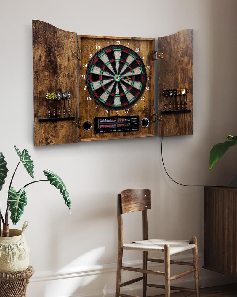 Wooden Electronic Dart Board Cabinet Set with 12 Darts
