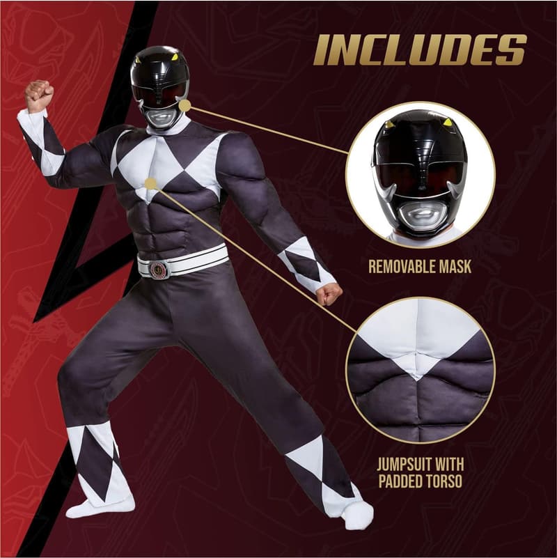 Men's Black Ranger Classic Muscle Costume for Adults