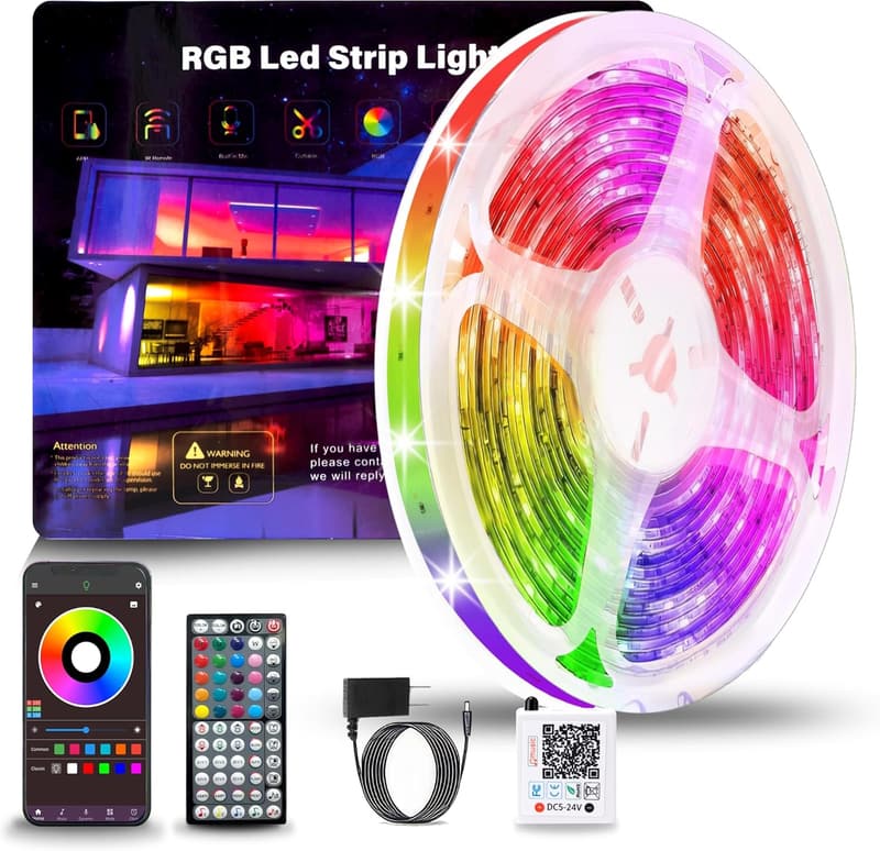 50ft Color Changing RGB LED Strip Lights with Remote & App Control