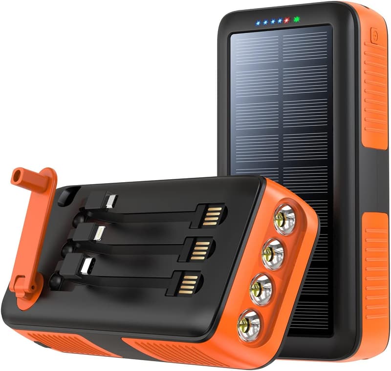 Portable 63200mAh Solar Power Bank with Dual Outputs & Hand Crank
