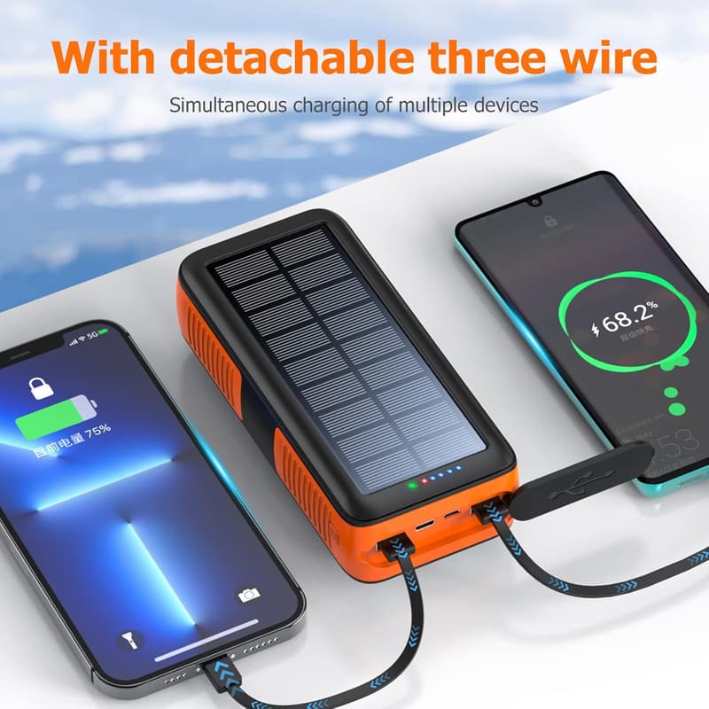 Portable 63200mAh Solar Power Bank with Dual Outputs & Hand Crank