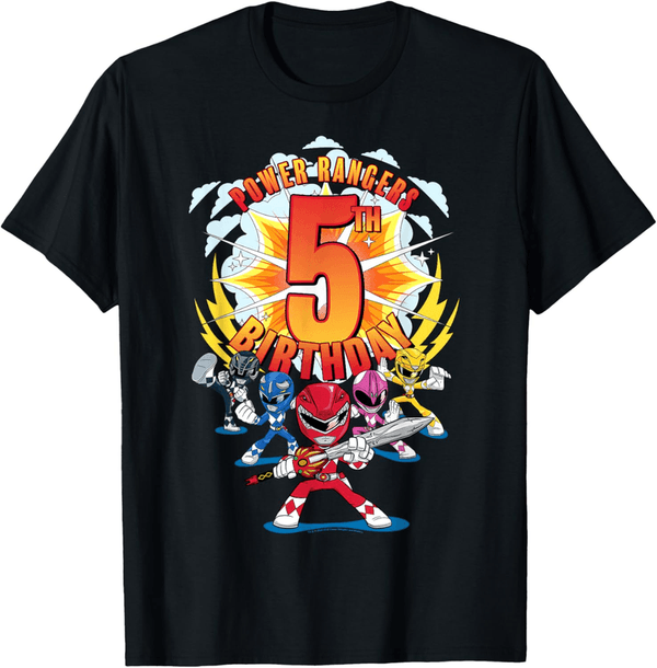 5th Birthday Power Rangers Mini Action Shot T-Shirt
