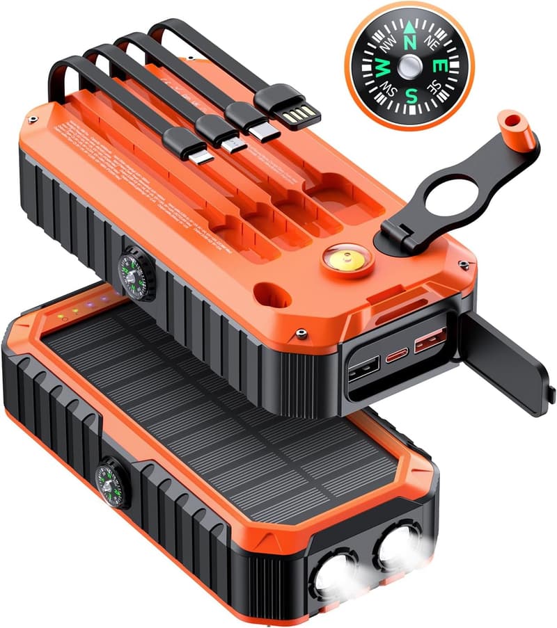 QiSa 40000mAh Solar Power Bank with 4 Cables & Crank