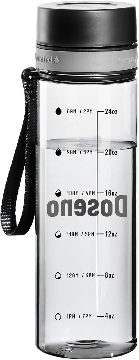 28oz Clear Gym Water Bottle with Time Marker & Strap