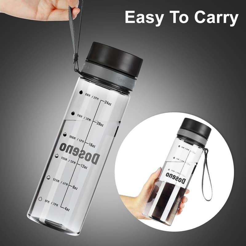 28oz Clear Gym Water Bottle with Time Marker & Strap