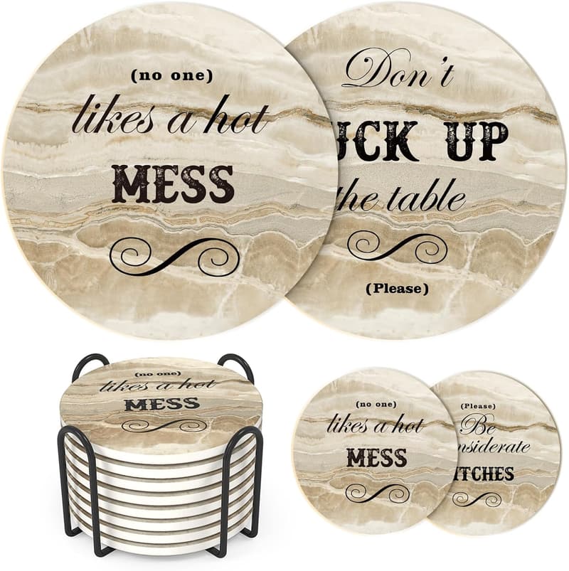 Funny Marble Coasters Set of 8 - Perfect Housewarming Gift