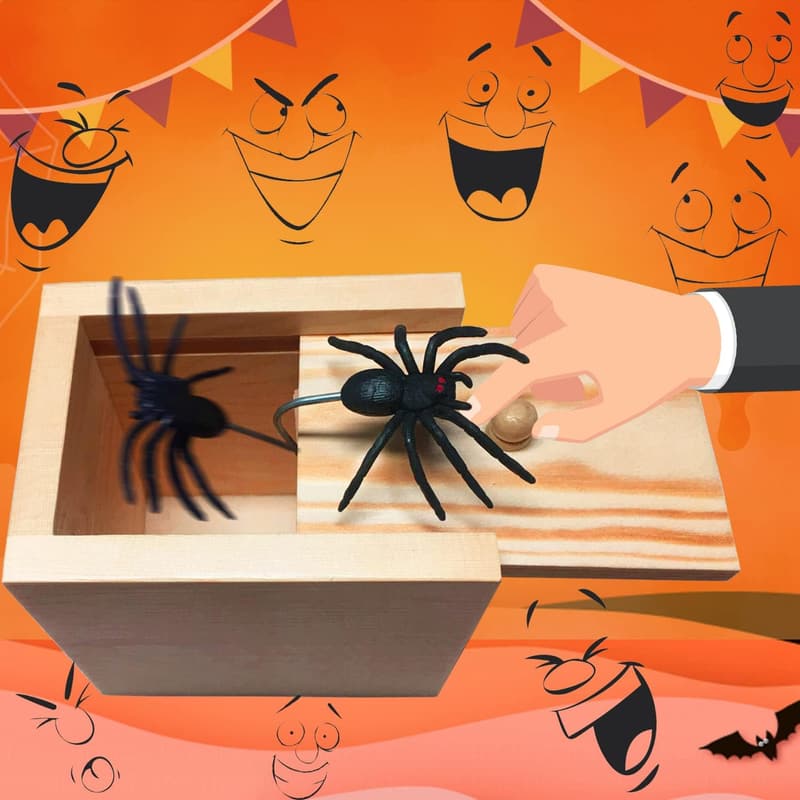 Funny Wooden Spider Prank Box - Gag Gift for All Ages