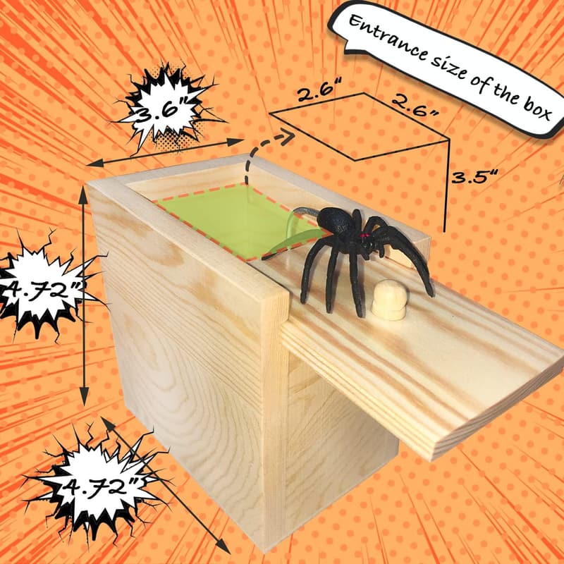 Funny Wooden Spider Prank Box - Gag Gift for All Ages