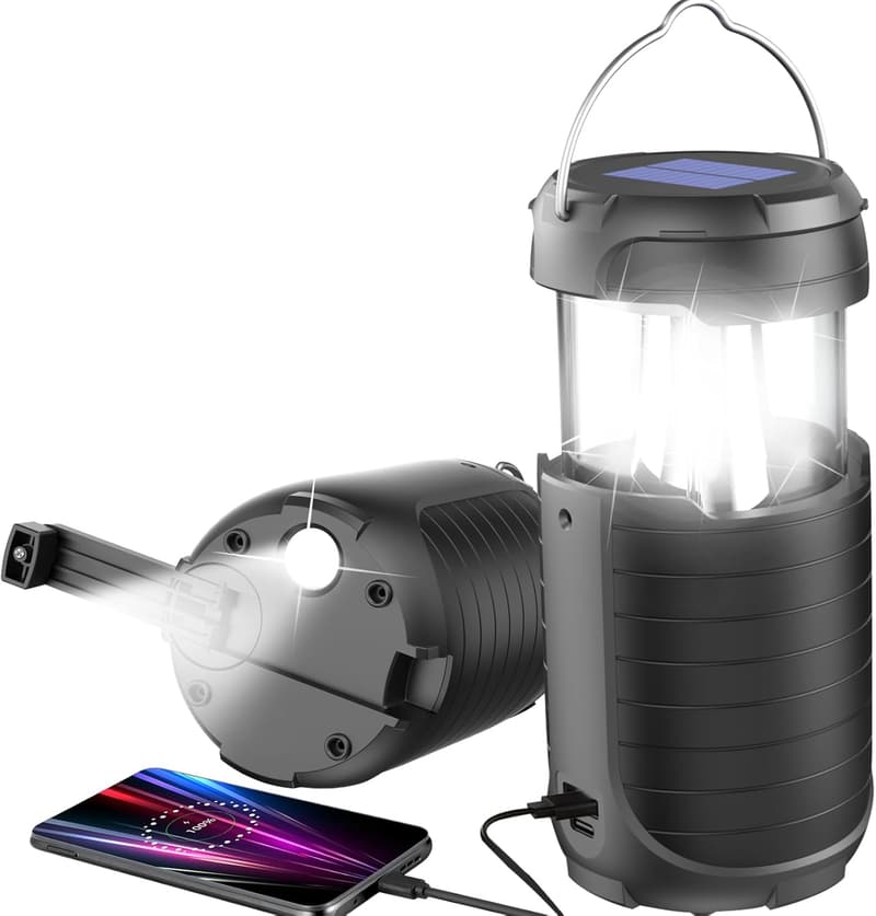 Portable Solar Hand Crank Flashlight with USB Charger - 5000mAh