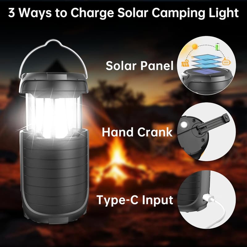 Portable Solar Hand Crank Flashlight with USB Charger - 5000mAh