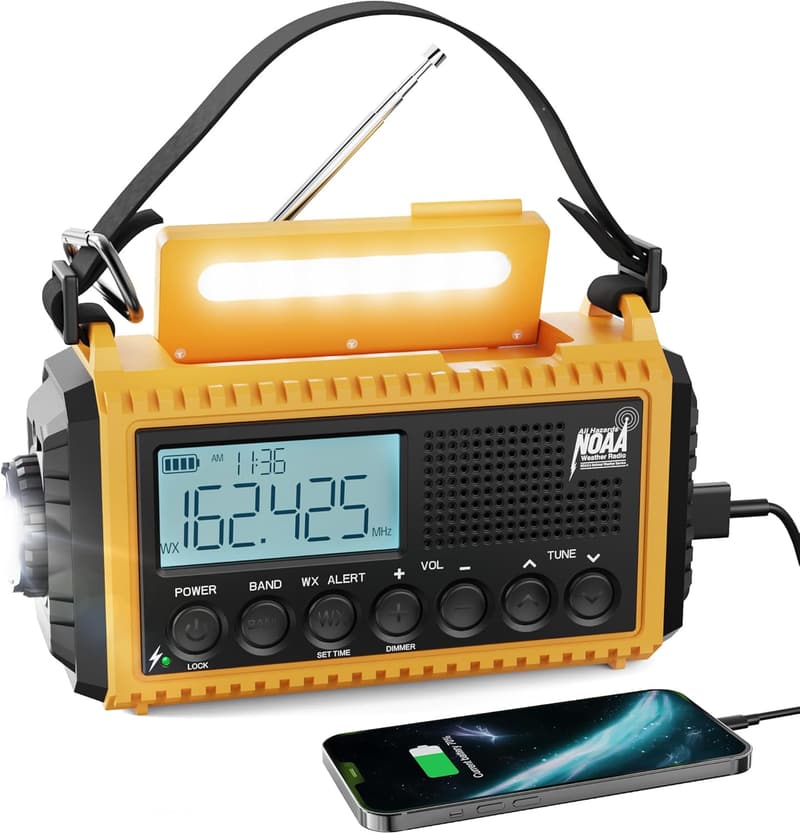 Solar-Powered Emergency Radio with 5000mAh Battery and Flashlight