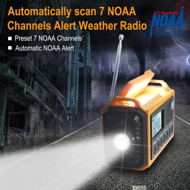 Solar-Powered Emergency Radio with 5000mAh Battery and Flashlight