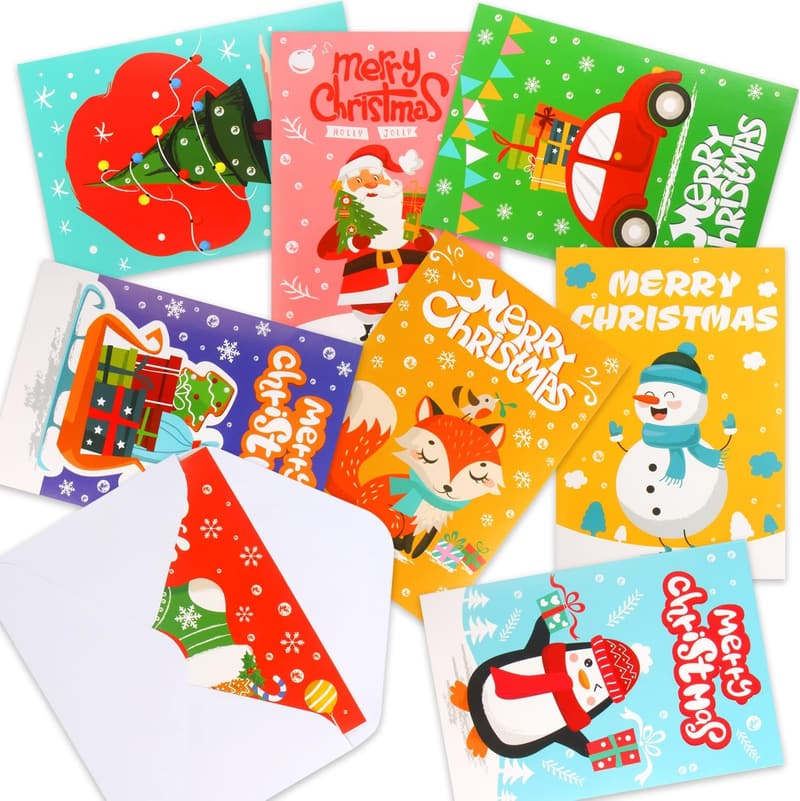 Holiday Greeting Cards Set for Kids & Family - 32 Designs