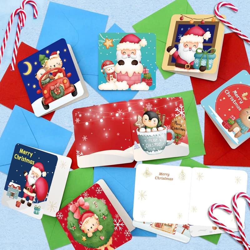 Mini Christmas Cards for Kids - 24PCS with Envelopes & Stickers