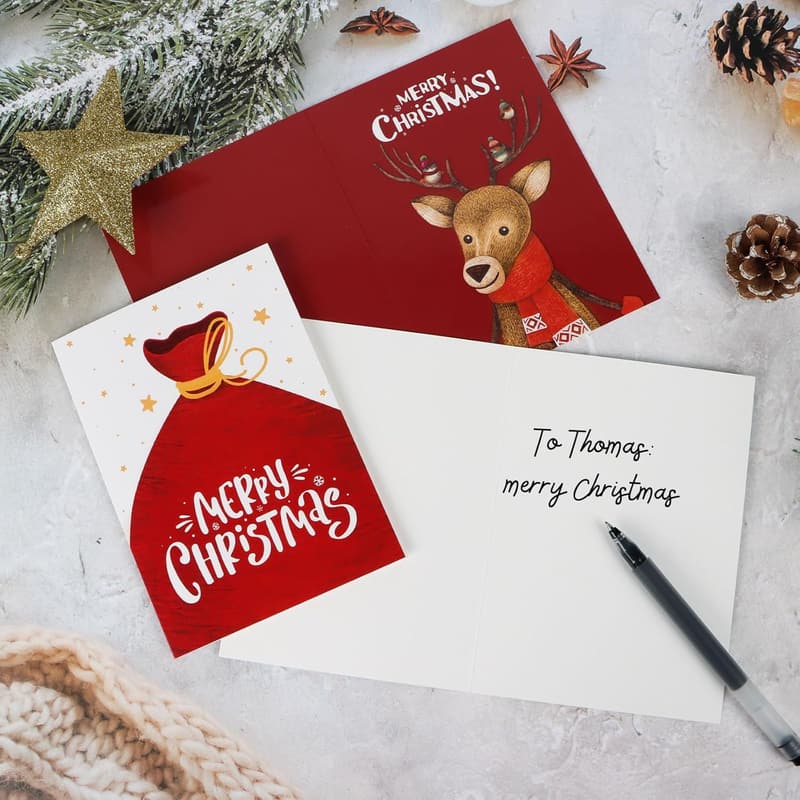 Cute Christmas Cards for Kids - 12pcs Holiday Cartoon Designs