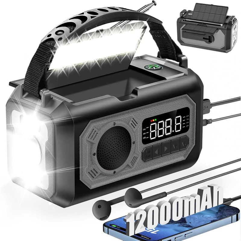 Portable Emergency Weather Radio with Hand Crank & Solar Power