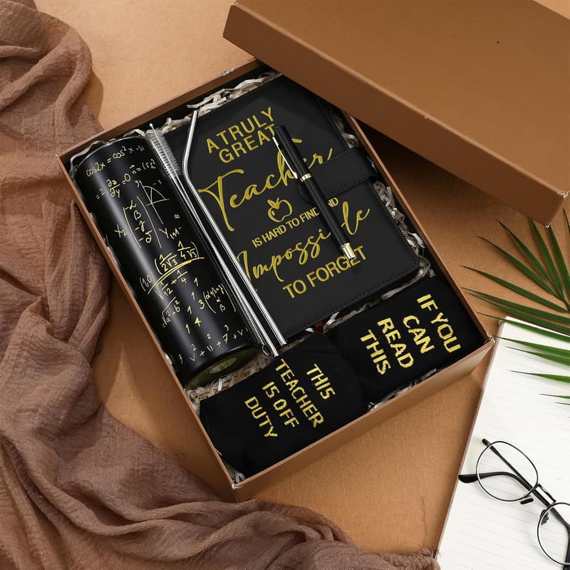 Male Teacher Appreciation Gift Set: Journal, Cup, Socks, Pen