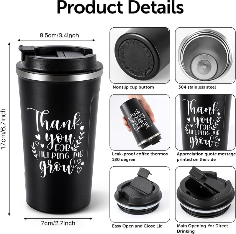 Teacher Appreciation 17 oz Black Stainless Steel Tumbler with Lid