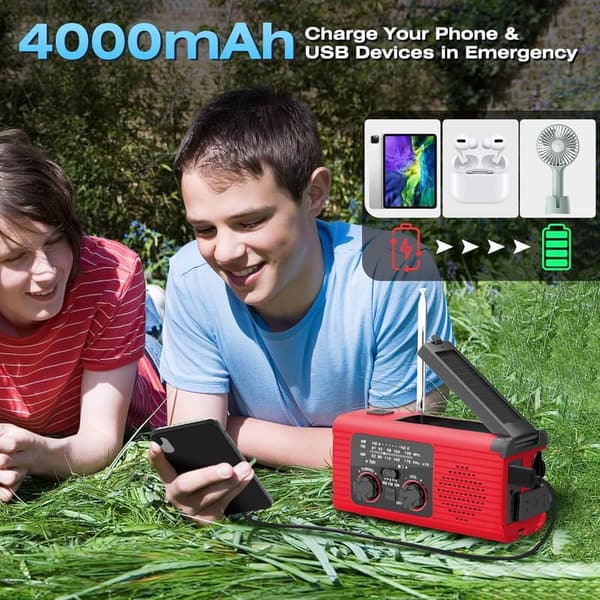 NOAA Emergency Weather Radio with Solar, Hand Crank & USB Charging