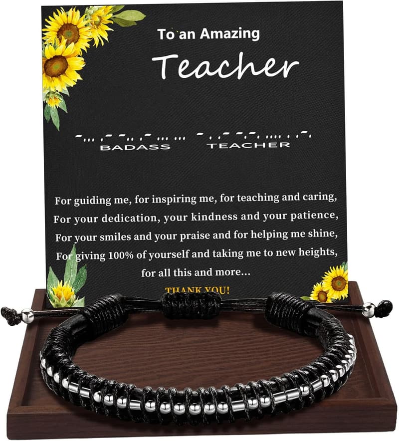 Graduation Gift: Adjustable Leather Morse Code Bracelet for Men