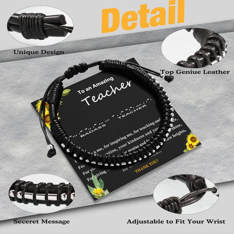 Graduation Gift: Adjustable Leather Morse Code Bracelet for Men