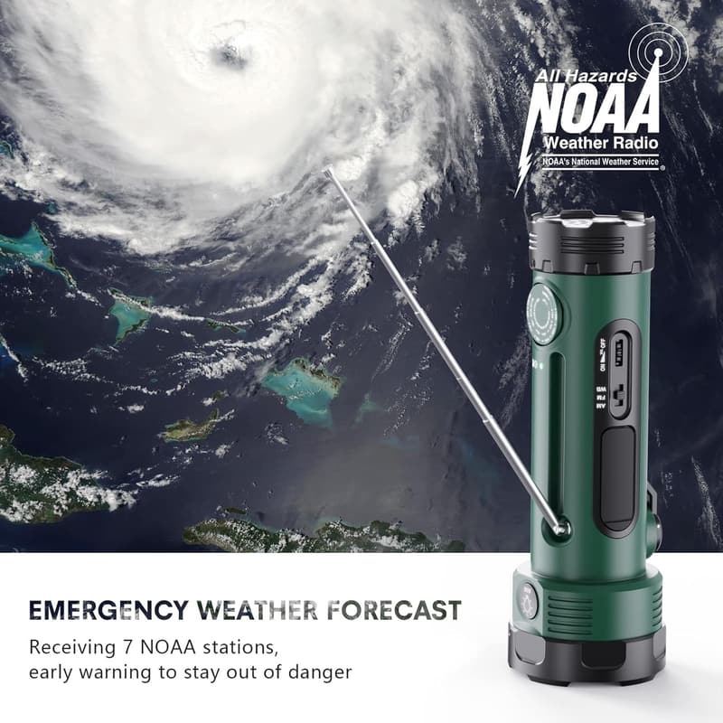 3000mAh Hand Crank Flashlight & NOAA Emergency Radio