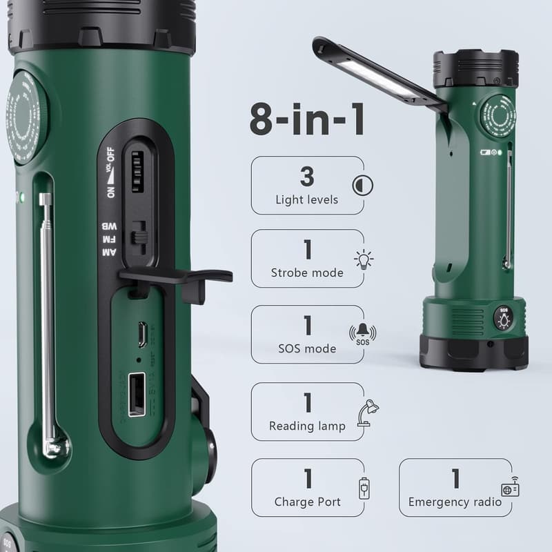 3000mAh Hand Crank Flashlight & NOAA Emergency Radio