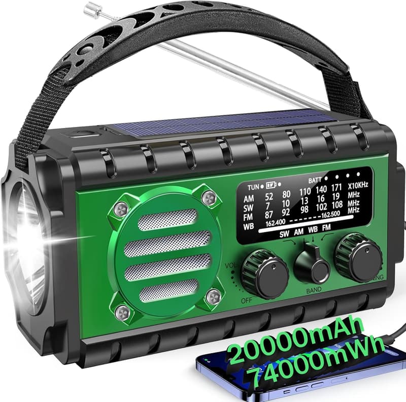 Portable 20,000mAh Solar Weather Radio with SOS & Flashlight