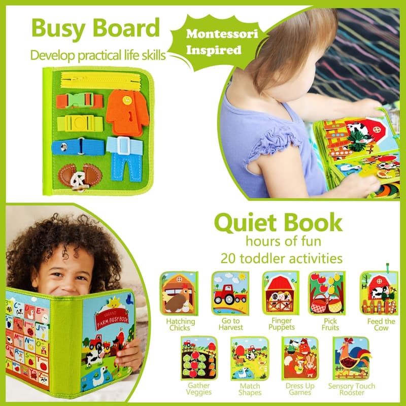 Montessori Farm Busy Board Book for Toddlers (Ages 1-4)