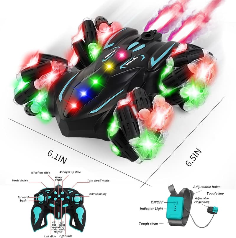 Birthday Gift: Gesture-Controlled RC Stunt Car with Lights & Music