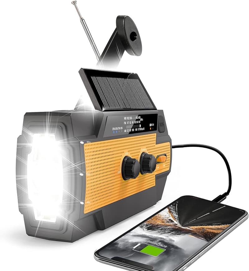 Portable Solar Hand Crank Weather Radio with Flashlight & Phone Charger