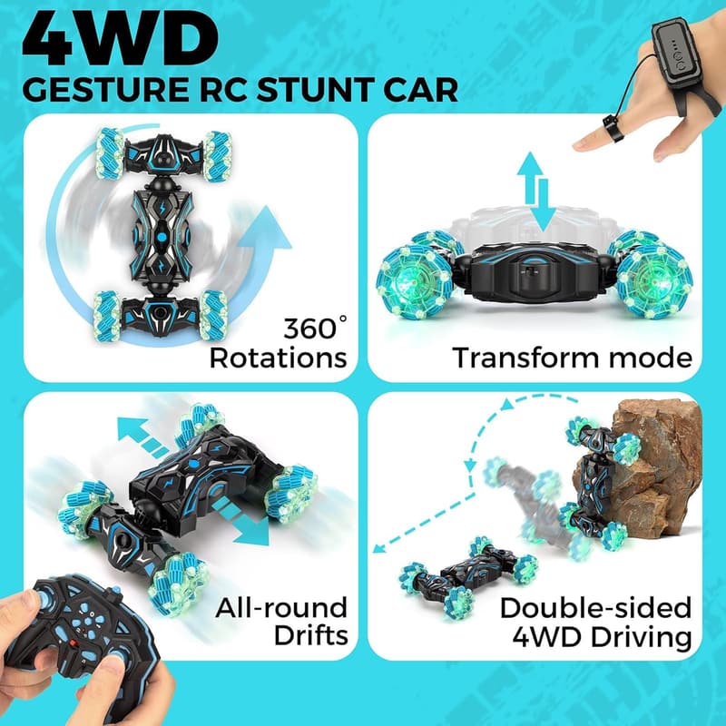 Gesture Sensing RC Stunt Car with Music & Spray - Birthday Gift for Kids