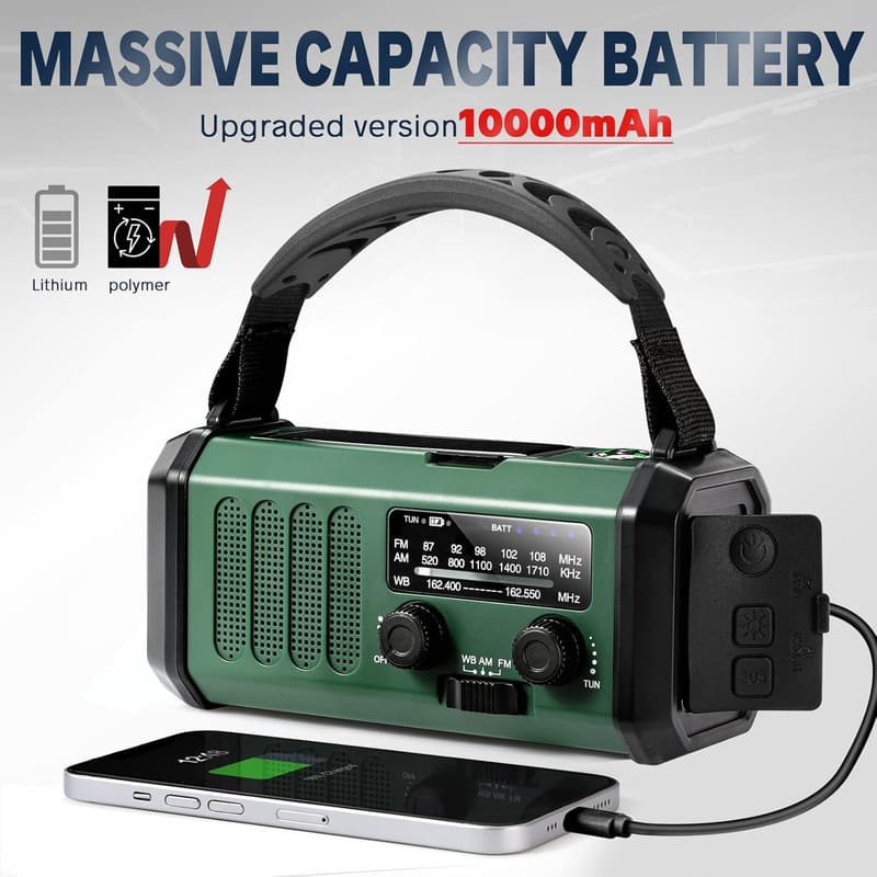 Emergency NOAA Weather Radio with Hand Crank & Solar Charger