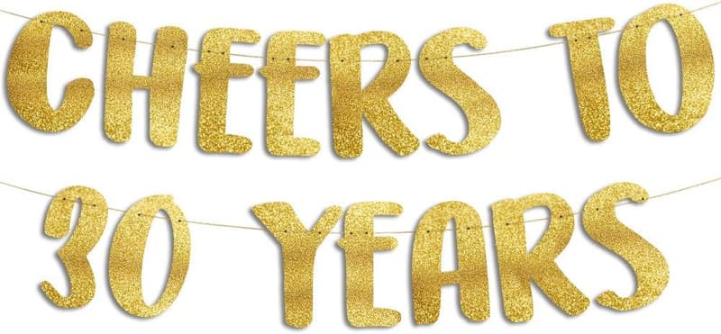 30th Anniversary Gold Glitter Banner Decorations