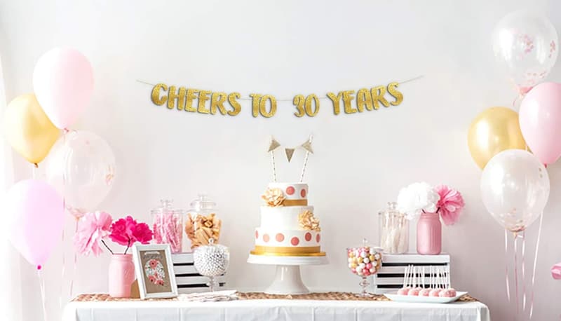 30th Anniversary Gold Glitter Banner Decorations