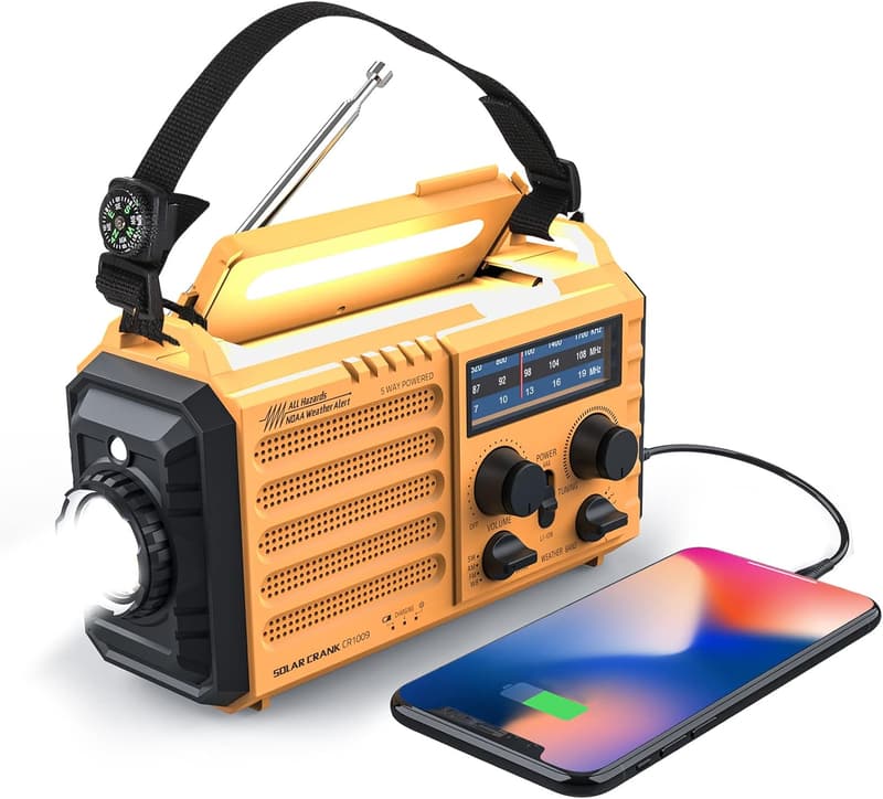 Emergency NOAA Weather Radio with Solar, Crank & Phone Charger