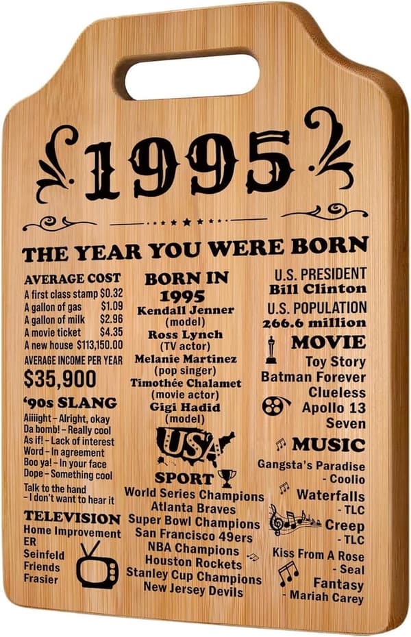30th Birthday Cutting Board Gift - ビンテージ 1995 for Him/Her