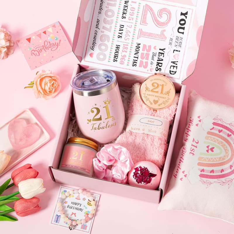 21st Birthday Gift Basket with Tumbler Set for Her