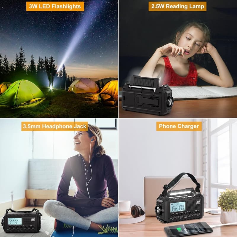 Portable Solar Hand Crank Emergency Radio with Cell Phone Charger