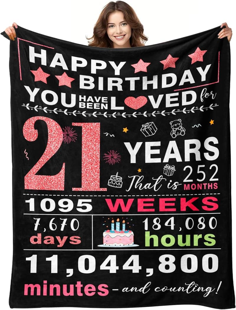 21st Birthday Throw Blanket for Women - 50