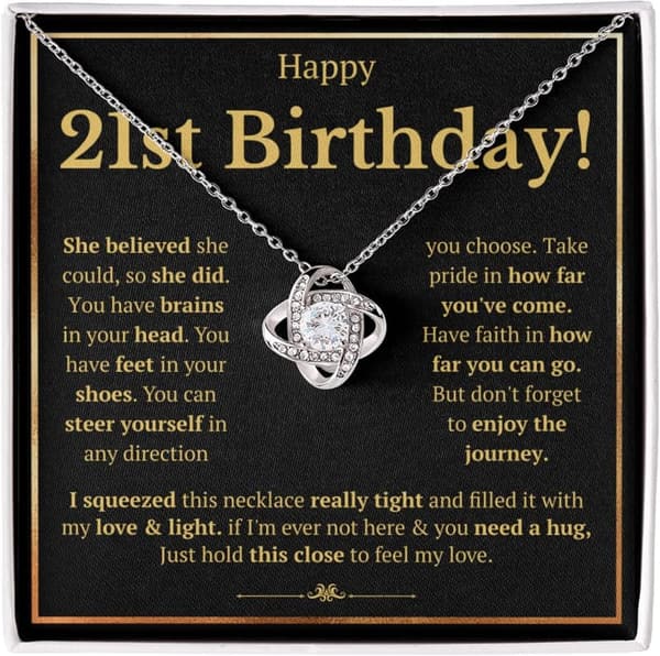 21st Birthday Necklace Gift for Women with Message Card